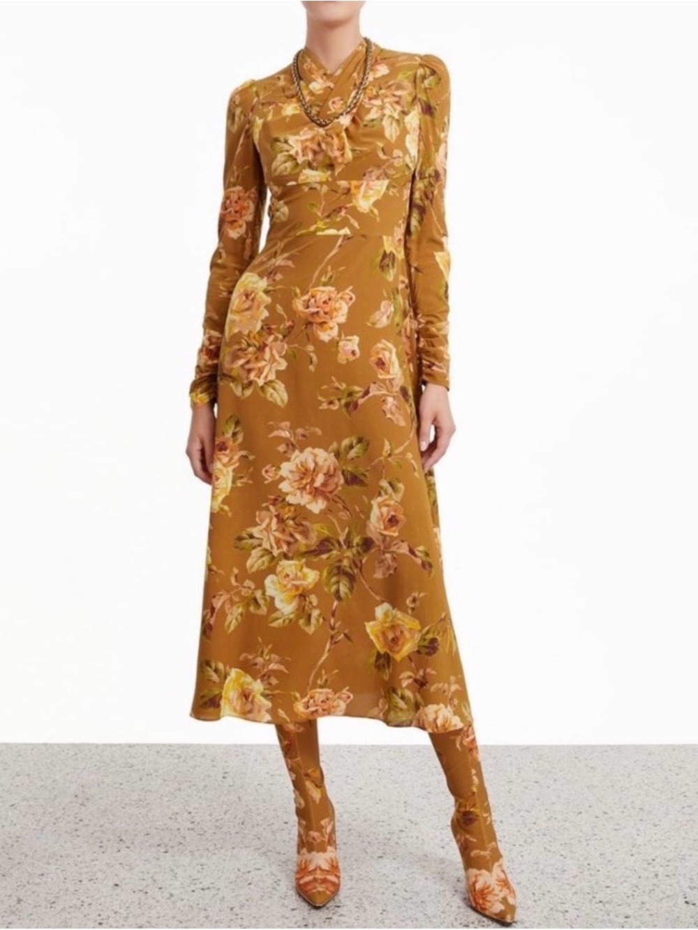 Zimmermann Mustard Gold Floral Midi Dress NWT